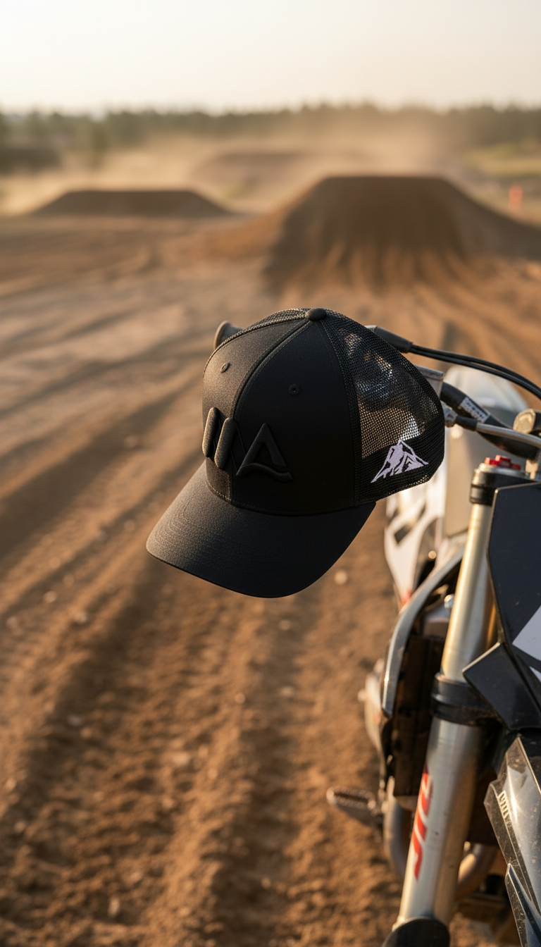 Black adventure trucker hat