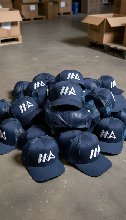 Navy adventure trucker hat